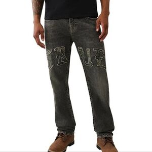 True Religion Ricky Logo Appliqued Straight Leg Jeans 32 X 33 NWT